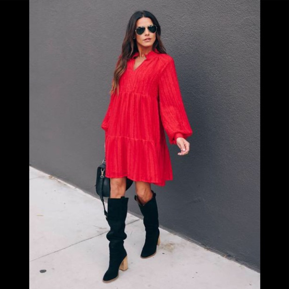 Fire Is So Delightful Red Tiered Babydoll Dress